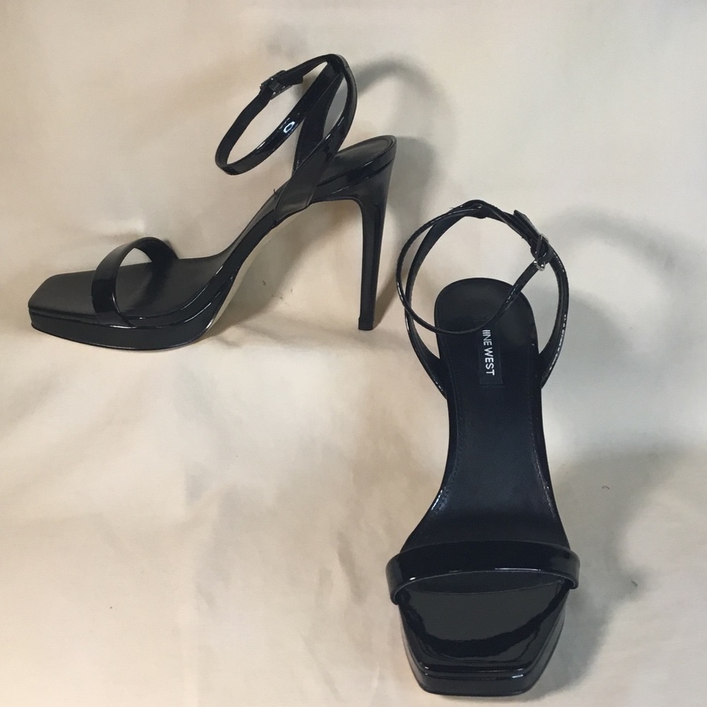 Nine West Glossy Black Strappy Heels - Picture 2 of 6